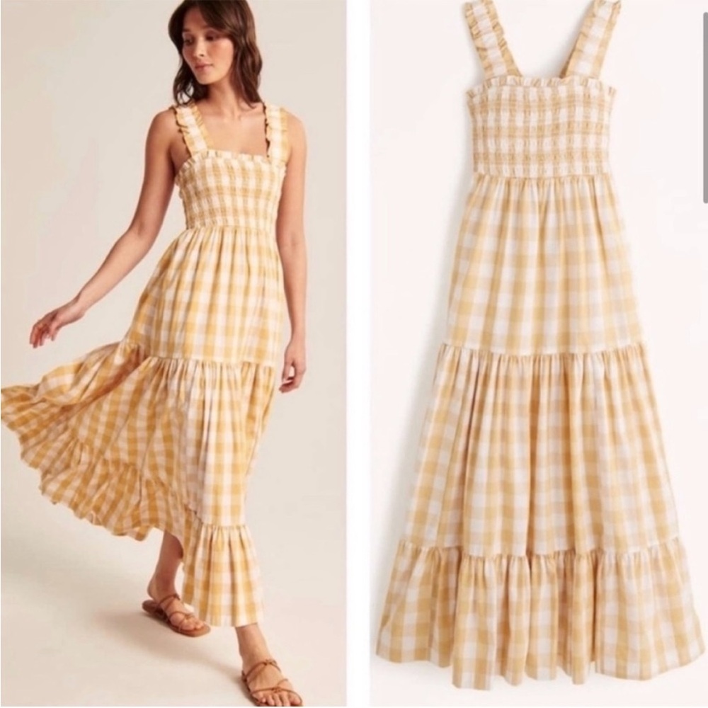 Abercrombie & Fitch Yellow Checkered Midi Dress - Picture 3 of 5